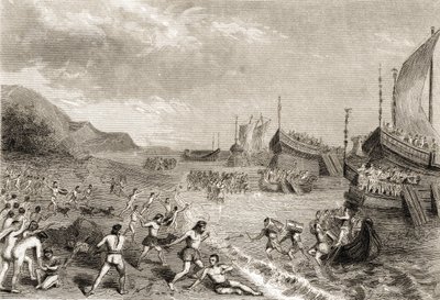 De Romeinen landen op het eiland Mallorca in 123 v.Chr. door Spanish School